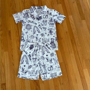 Cute White and Blue Bride themed Short Sleeve Pajama Set - NEW, size medium,